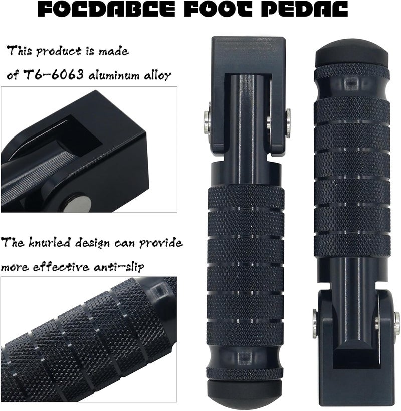 VUOZIP M8 Anti-Skid CNC Universal Motorcycle Foot Pegs Degree Foldable Footpegs Footrest,Upgrade Passenger Pedal For Mini Bike Dirt Pit Bike Electric Car Motorbike Honda Suzuki Yamaha Kawasaki(Black) - Image 3